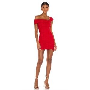 MAJORELLE Audrina Mini Dress Red One Shoulder Mesh Party Medium NWT $178 Revolve